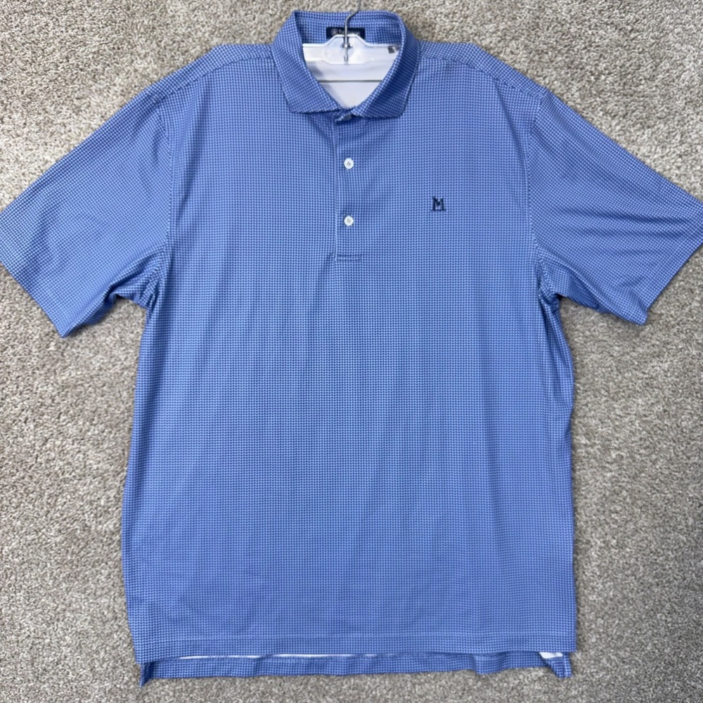 Turtleson Polo Mens Large 5235 Blue Geometric Diamond Stretch EUC